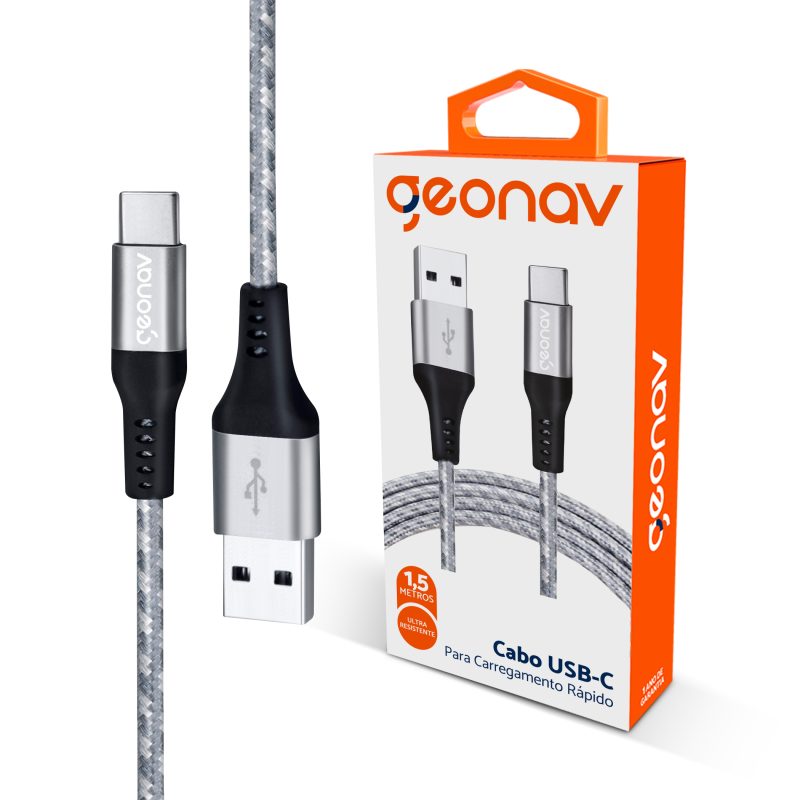 Geonav Cabo USB-C (tipo C) para USB, nylon trançado, 1MT, ESC05, Preto